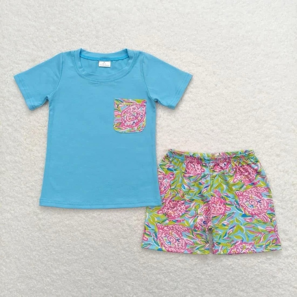 Blue T-Shirt and Colorful Shorts Set